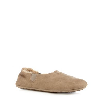 Taupe faux fur lined carpet slippers